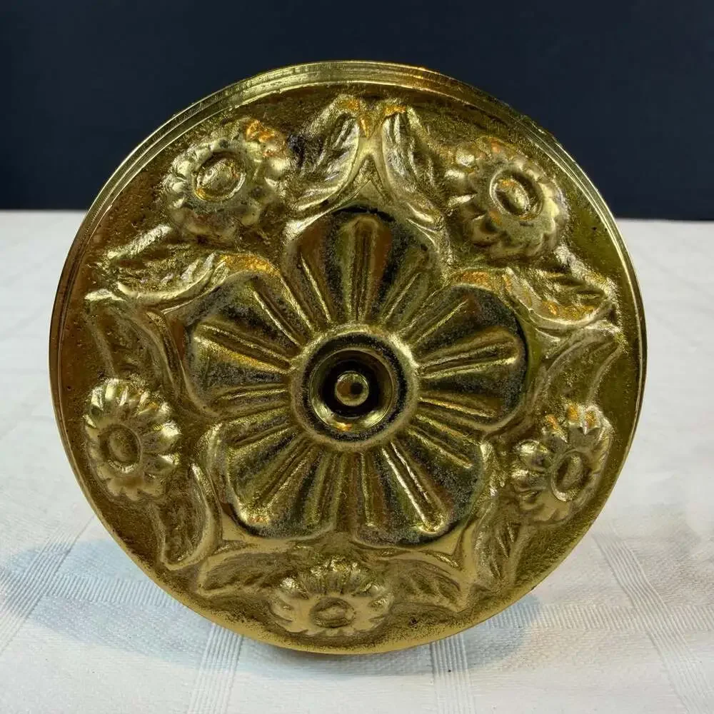 Pair of Vintage Brass Curtain Drapery Round Ornate Floral Tie Backs